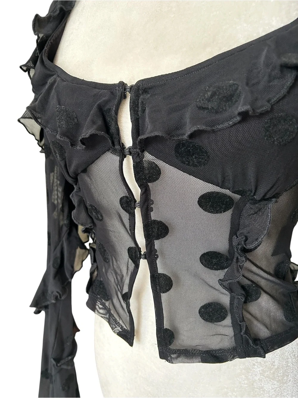 House of Harlow 1960 Eugenia black sheer top - Velvet polka dots - Small - Picture 6 of 9